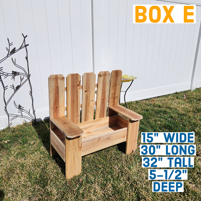 Wooden chair on grass with dimensions displayed