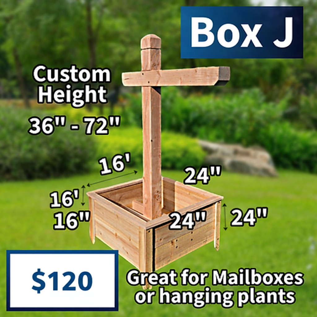 Wooden planter box with customizable height, shown outdoors.